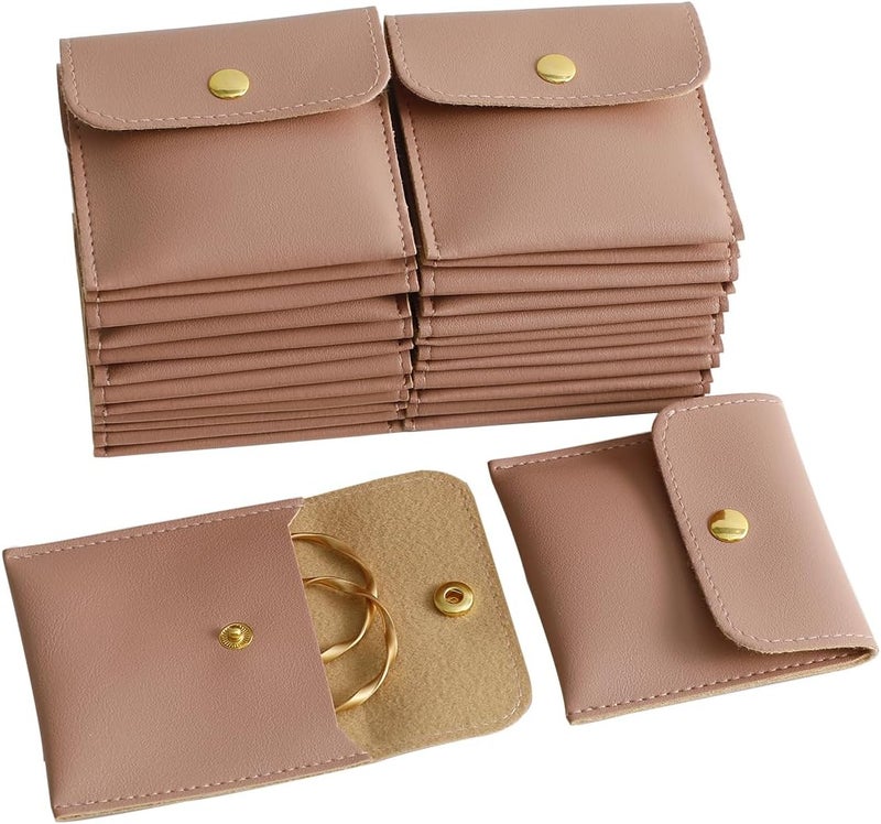 Handmade 40pcs PU Leather Small Bags for Jewelry 8 x 8cm Snap Button Jewelry Packaging Bag Dark Pink Luxury Small Favor Bags Jewelry Gift Bags for Earrings Necklaces Bracelet Ring - Image 1